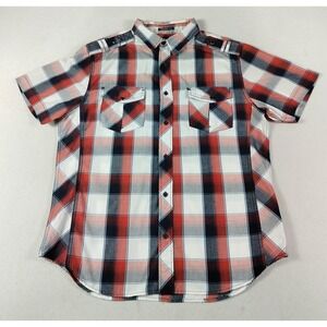 Helix Shirt Mens XL Red Plaid Athletic Fit Short Sleeve Button Up Summer Casual